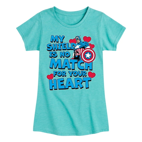 Marvel Captain America - My Shield Valentine - Toddler And Youth Girls Fitted Short Sleeve Tee