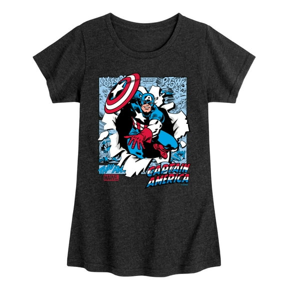 Marvel Captain America - Panels - Toddler and Youth Girls Fitted Short Sleeve Graphic T-shirt
