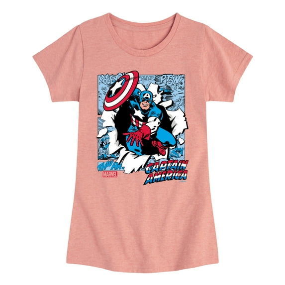 Marvel Captain America - Panels - Toddler and Youth Girls Fitted Short Sleeve Graphic T-shirt