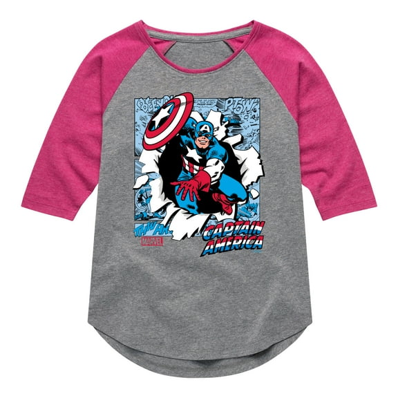 Marvel Captain America - Panels - Toddler and Youth Girls Shirt Tail Raglan