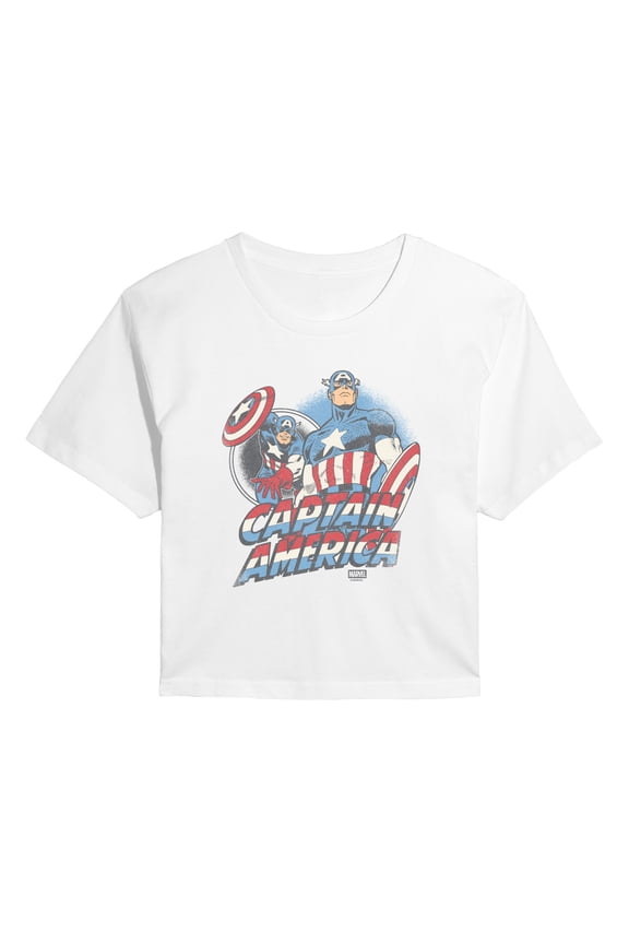 - Captain America Pastel Super Hero - Juniors Cropped Short Sleeve Graphic T-Shirt