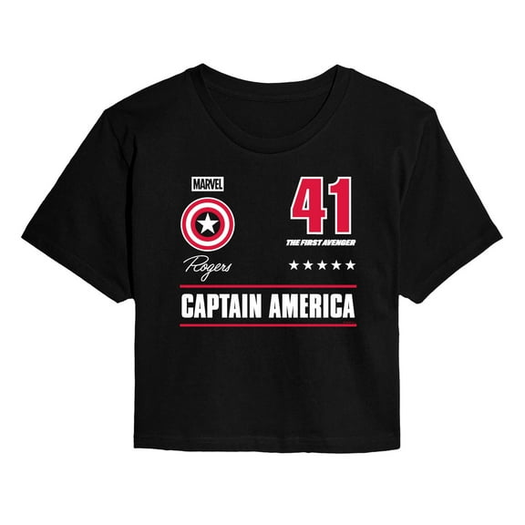 Marvel - Captain America Portrait Jersey - Juniors Cropped Short Sleeve Graphic T-Shirt