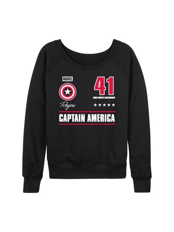 - Captain America Portrait Jersey Women's Lightweight French Terry Wide Neck Long Sleeve Graphic Shirt