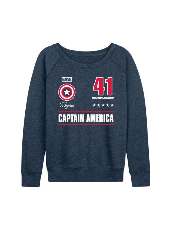- Captain America Portrait Jersey Women's Lightweight French Terry Wide Neck Long Sleeve Graphic Shirt