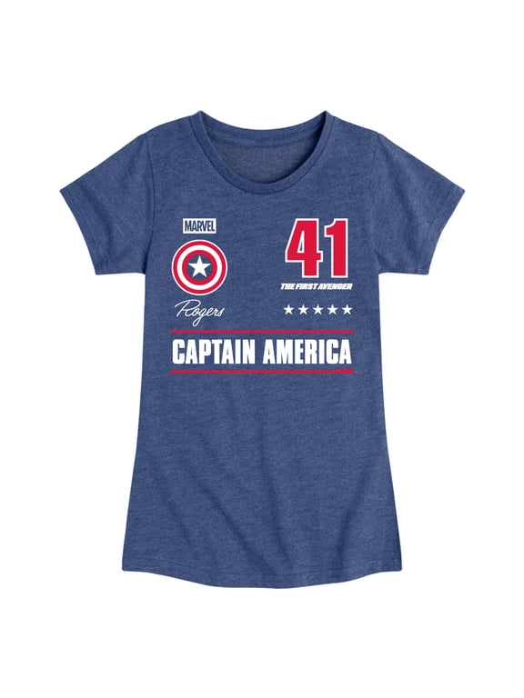 - Captain America Portrait Jersey Girls' Fitted Short Sleeve Graphic T-Shirt