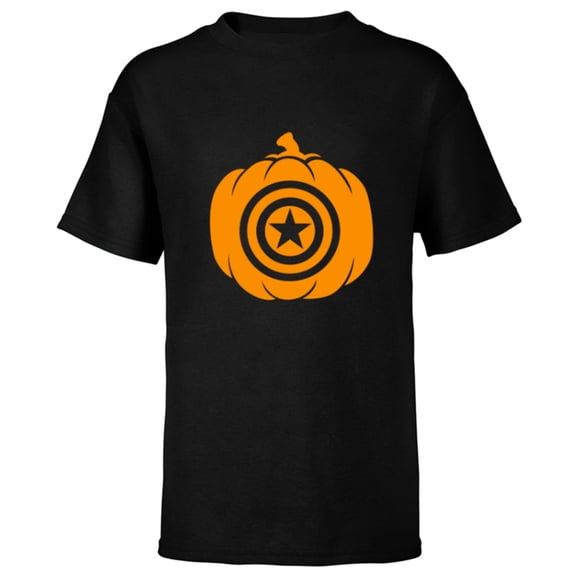 Marvel Captain America Pumpkin Jack-O'-Lantern Halloween - Short Sleeve T-Shirt for Kids - Customized-Black