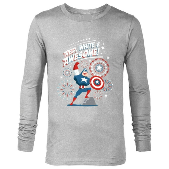 Marvel Captain America Red, White & Awesome 4th of July - Long Sleeve T-Shirt for Men - Customized-Athletic Heather