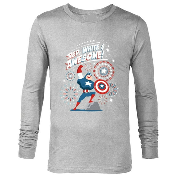 Marvel Captain America Red, White & Awesome 4th of July - Long Sleeve T-Shirt for Men - Customized-Athletic Heather