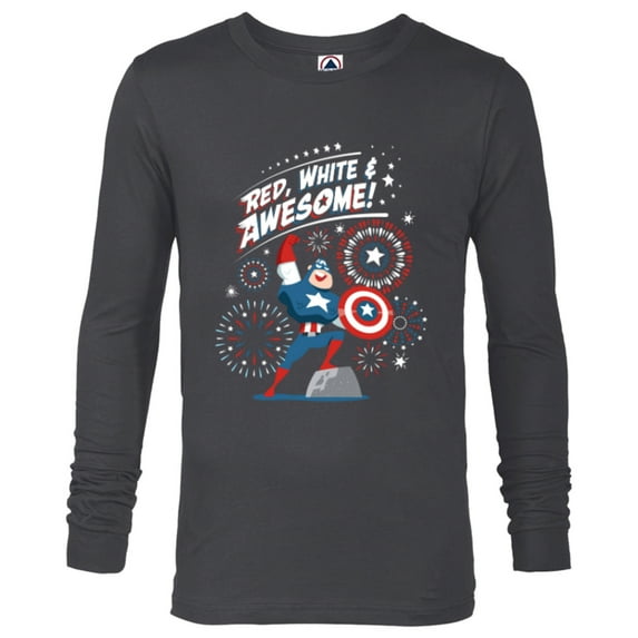 Marvel Captain America Red, White & Awesome 4th of July - Long Sleeve T-Shirt for Men - Customized-Charcoal Heather