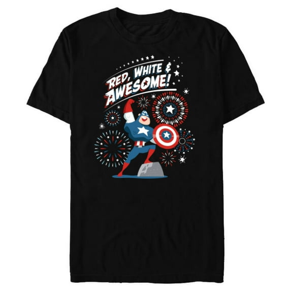 Marvel Captain America Red, White & Awesome 4th of July - Short Sleeve Blended T-Shirt for Adults - Customized-Black