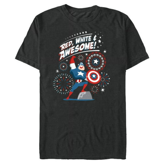 Marvel Captain America Red, White & Awesome 4th of July - Short Sleeve Blended T-Shirt for Adults - Customized-Dark Heather