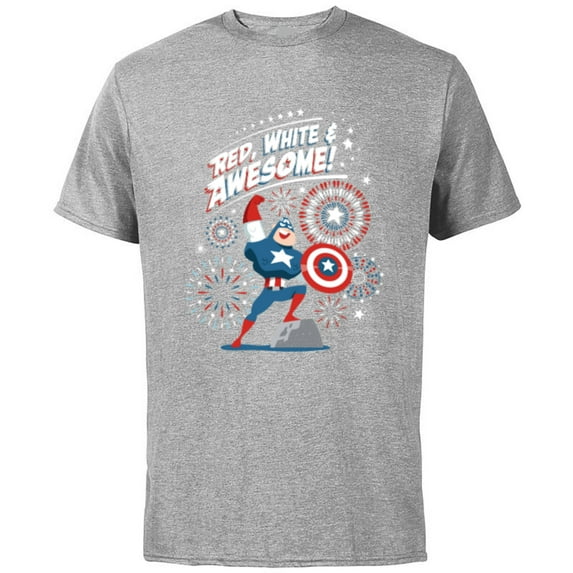 Marvel Captain America Red, White & Awesome 4th of July - Short Sleeve Cotton T-Shirt for Adults - Customized-Athletic Heather