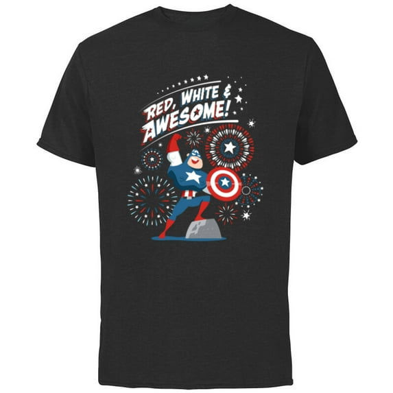 Marvel Captain America Red, White & Awesome 4th of July - Short Sleeve Cotton T-Shirt for Adults - Customized-Black