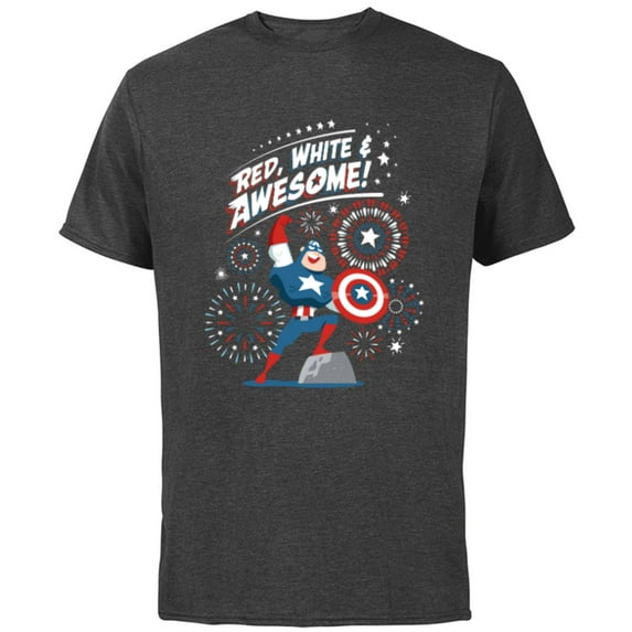 Marvel Captain America Red, White & Awesome 4th of July - Short Sleeve Cotton T-Shirt for Adults - Customized-Charcoal