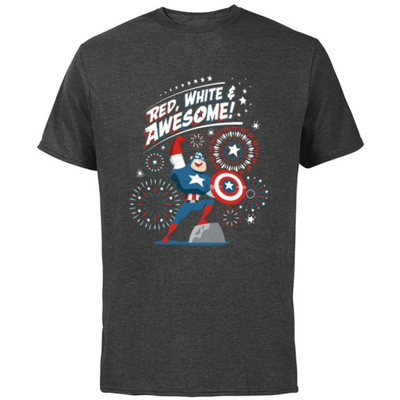 Marvel Captain America Red, White & Awesome 4th of July - Short Sleeve Cotton T-Shirt for Adults - Customized-Charcoal