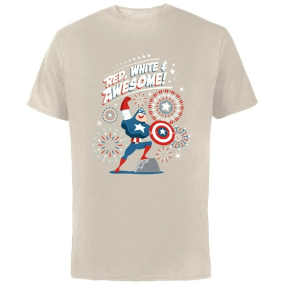 Marvel Captain America Red, White & Awesome 4th of July - Short Sleeve Cotton T-Shirt for Adults - Customized-Natural