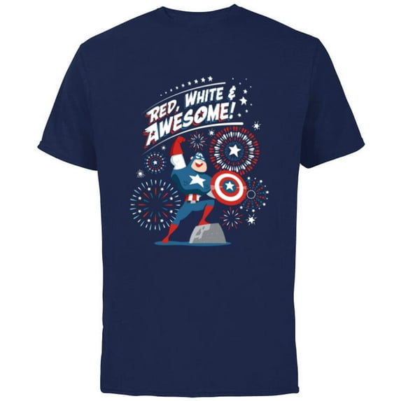 Marvel Captain America Red, White & Awesome 4th of July - Short Sleeve Cotton T-Shirt for Adults - Customized-Navy