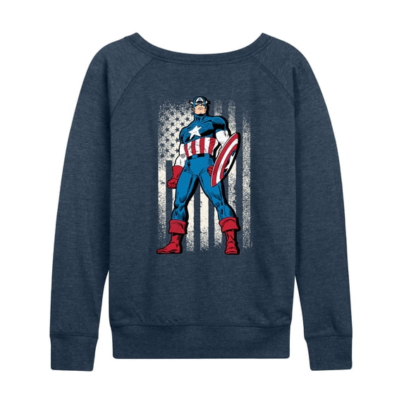 Marvel Captain America - Retro Distressed Flag - Women's French Terry Pullover Long Sleeve Shirt