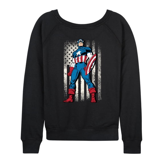 Marvel Captain America - Retro Distressed Flag - Women's French Terry Pullover Long Sleeve Shirt