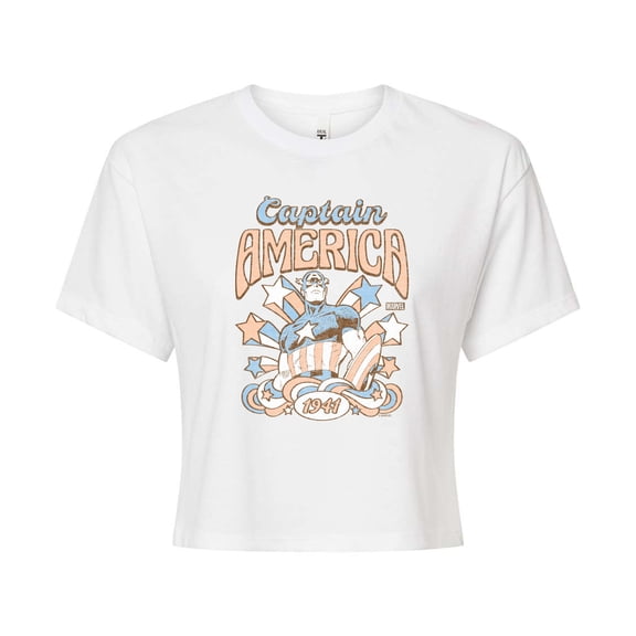 Marvel Captain America - Retro Stars And Stripes - Juniors Cropped Graphic T-Shirt