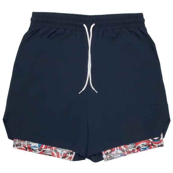 Marvel Captain America Running Shorts, Workout Running Shorts for Men, 2-in-1 Stealth Shorts, Gym Yoga Outdoor Sports Shorts (Size S-XXXL)