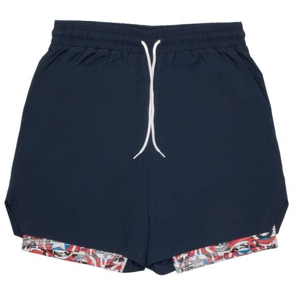 Marvel Captain America Running Shorts, Workout Running Shorts for Men, 2-in-1 Stealth Shorts, Gym Yoga Outdoor Sports Shorts (Size S-XXXL)