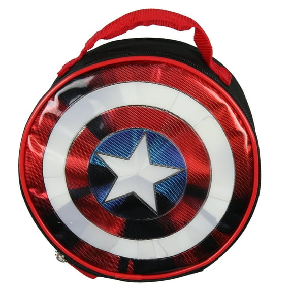 Marvel Captain America Shield Shiny Optical Illusion Insulated Lunch Box Bag Tote 8"