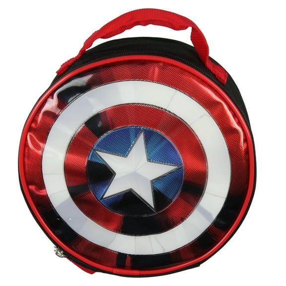 Marvel Captain America Shield Shiny Optical Illusion Insulated Lunch Box Bag Tote 8"
