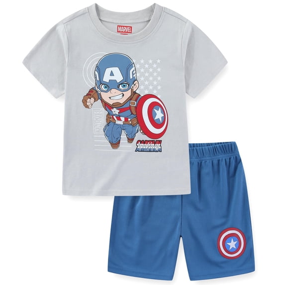 Marvel Captain America Short Sleeve T-Shirt and Mesh Short Set (Boys), 2 Piece Set, Sizes 2T-8