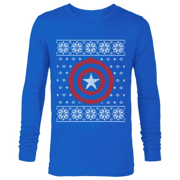 Marvel Captain America Steve Rogers Holiday Sweater - Long Sleeve T-Shirt for Men - Customized-Navy