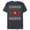 thumbnail image 1 of Marvel Captain America Steve Rogers Holiday Sweater - Short Sleeve Blended T-Shirt for Adults - Customized-Navy Heather, 1 of 5
