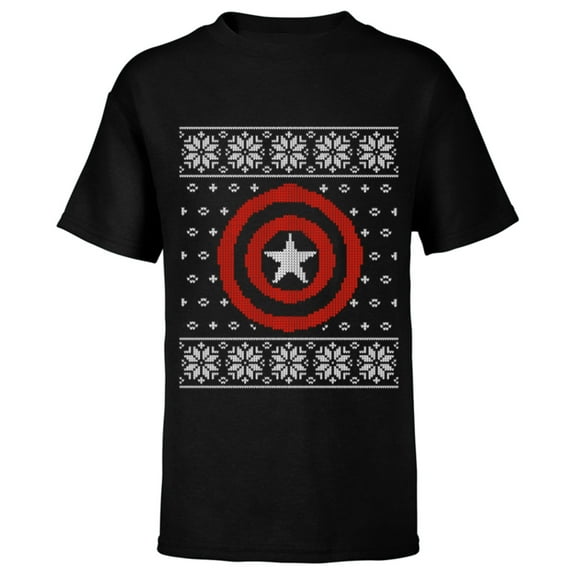 Marvel Captain America Steve Rogers Holiday Sweater - Short Sleeve T-Shirt for Kids - Customized-Black