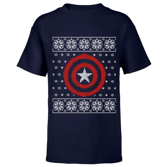 Marvel Captain America Steve Rogers Holiday Sweater - Short Sleeve T-Shirt for Kids - Customized-Navy