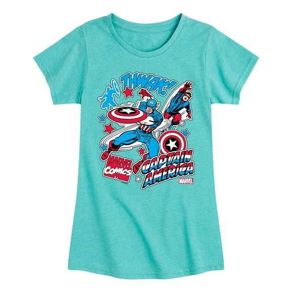 Marvel Captain America - Stickers - Toddler and Youth Girls Fitted Short Sleeve Graphic T-shirt