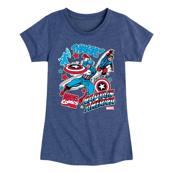 Marvel Captain America - Stickers - Toddler and Youth Girls Fitted Short Sleeve Graphic T-shirt
