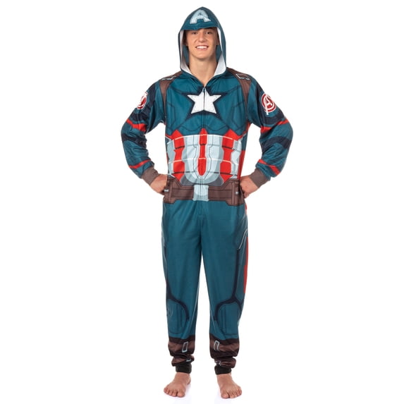 Marvel Comics Union Suit Men's Captain America Full Zip Hooded Costume Pajama