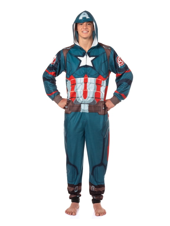 Marvel Comics Union Suit Men's Captain America Full Zip Hooded Costume Pajama
