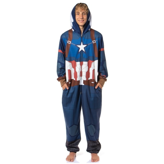 Marvel Captain America Winter Soldier Superhero Adult Hooded Union Suit Costume Pajama For Men and Women