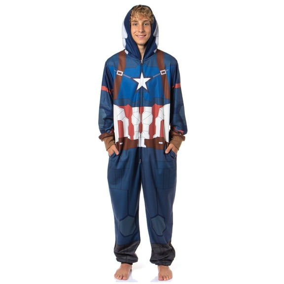 Marvel Captain America Winter Soldier Superhero Adult Hooded Union Suit Costume Pajama For Men and Women