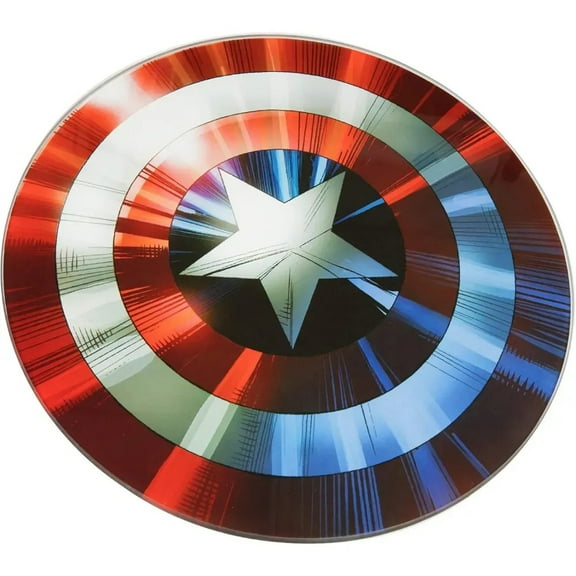 Marvel Avengers Captain America Shield Replica Cutting Board - 11 3/4 inch Round - Tempered Glass With Non-Slip Feet - Officially Licensed - Kitchen Decor Gift for Adults, Men, Women, Fans