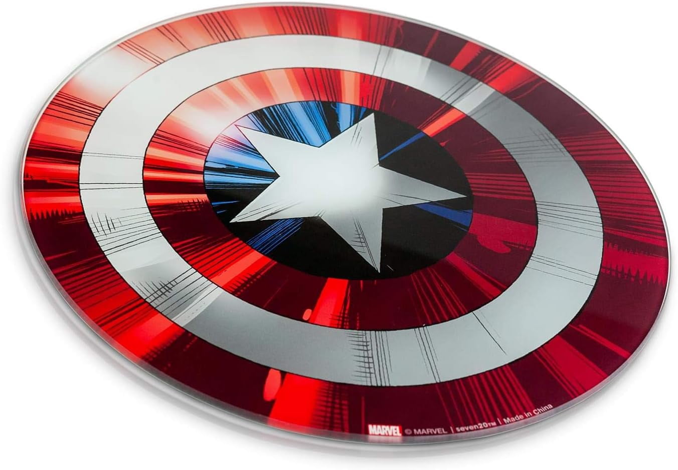 Marvel Avengers Captain America Shield Replica Cutting Board - 11 3/4 inch Round - Tempered Glass With Non-Slip Feet - Officially Licensed - Kitchen Decor Gift for Adults, Men, Women, Father's Day