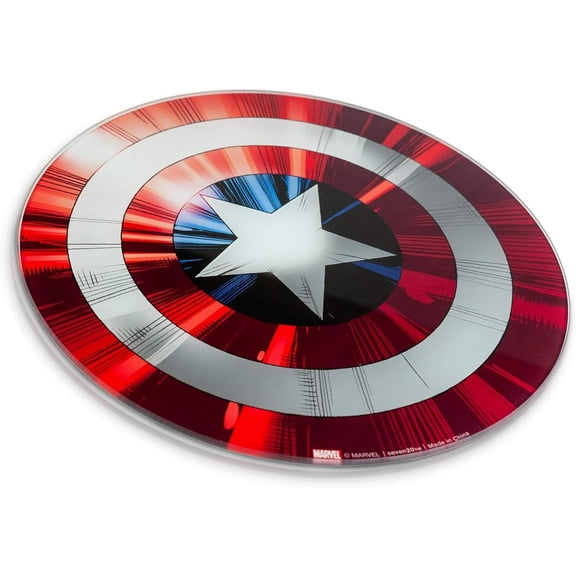 Marvel Avengers Captain America Shield Replica Cutting Board - 11 3/4 inch Round - Tempered Glass With Non-Slip Feet - Officially Licensed - Kitchen Decor Gift for Adults, Men, Women, Father's Day