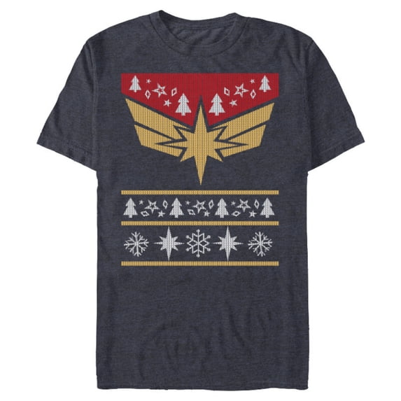 Marvel Captain Marvel Carol Danvers Holiday Sweater - Short Sleeve Blended T-Shirt for Adults - Customized-Navy Heather