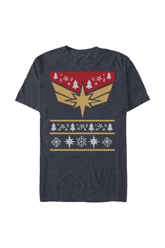 Captain Marvel Carol Danvers Holiday Sweater - Short Sleeve Blended T-Shirt for Adults - Customized-Navy Heather