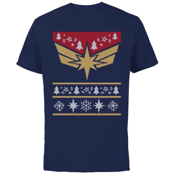 Marvel Captain Marvel Carol Danvers Holiday Sweater - Short Sleeve Cotton T-Shirt for Adults - Customized-Navy