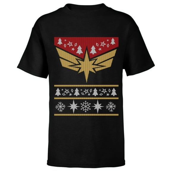 Marvel Captain Marvel Carol Danvers Holiday Sweater - Short Sleeve T-Shirt for Kids - Customized-Black