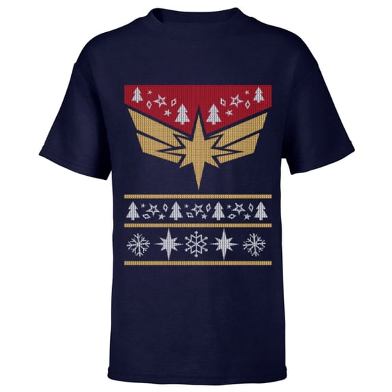 Marvel Captain Marvel Carol Danvers Holiday Sweater - Short Sleeve T-Shirt for Kids - Customized-Navy