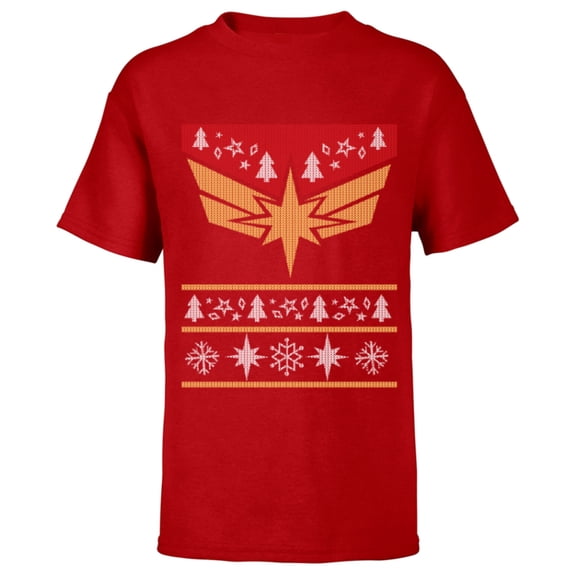 Marvel Captain Marvel Carol Danvers Holiday Sweater - Short Sleeve T-Shirt for Kids - Customized-Red