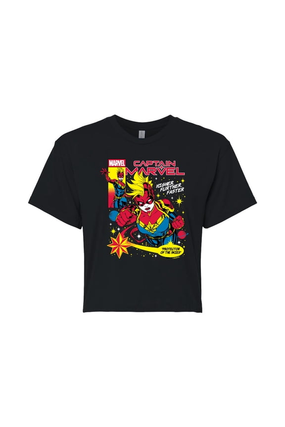 - Captain Marvel Comic - Juniors Cropped Graphic T-Shirt