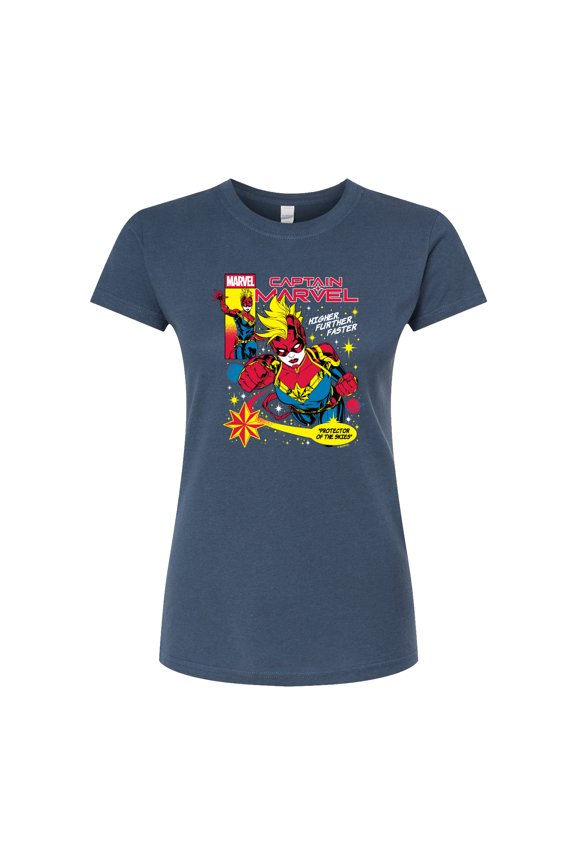 - Captain Marvel Comic - Juniors Fitted Graphic T-Shirt